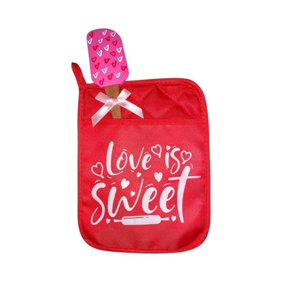 Red Valentine’s Day Oven Mitt and Spatula Bundle Love is Sweet - Picture 1 of 4